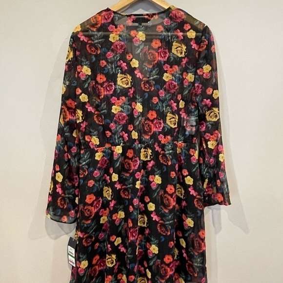 NWT Rachel Rachel Roy Black Mini Floral Chiffon Dress with Bell Sleeves Size L - Picture 5 of 8